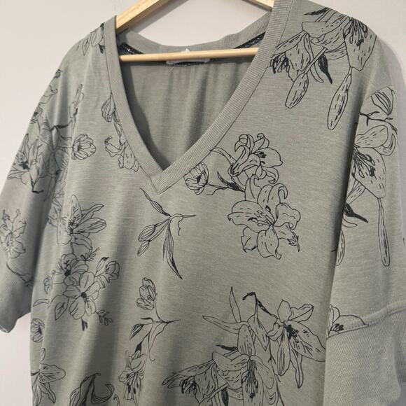 Jane & Delancey Olive Green Sweater Top Size 2X Floral V-Neck Short Sleeve - Picture 9 of 12